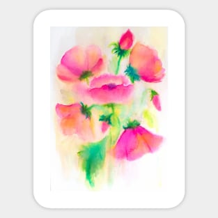 Pink poppies watercolor painting Sticker